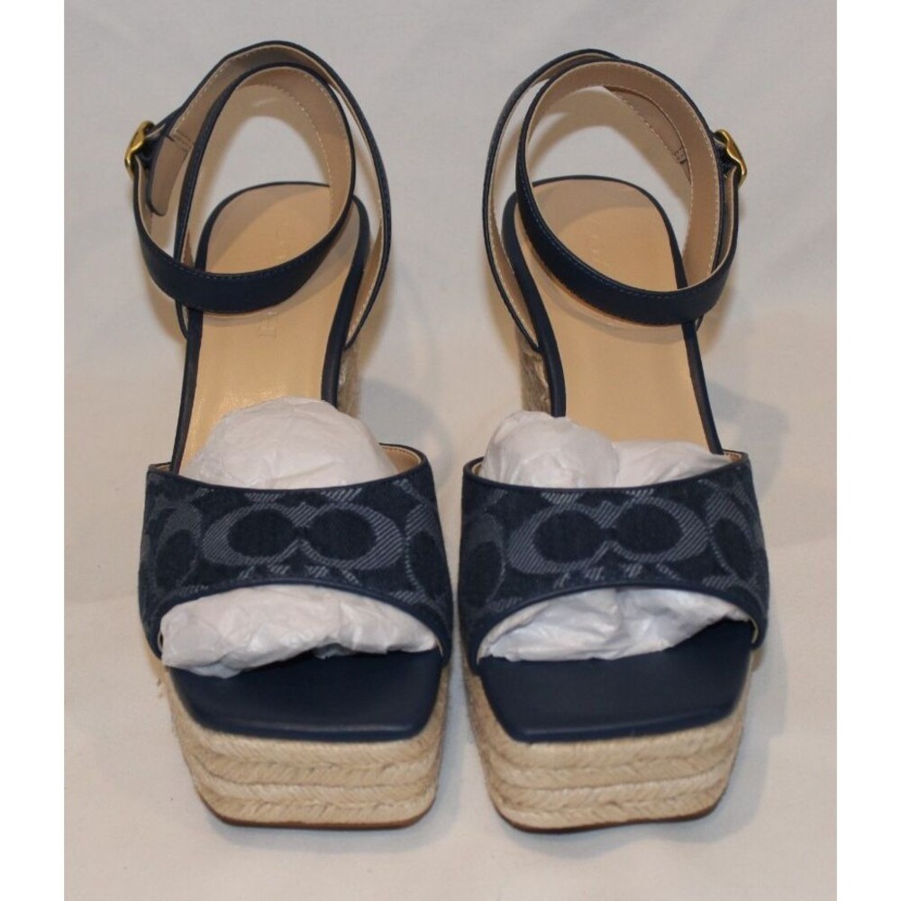 COACH WOMEN'S SIGNATURE C ESPADRILLE WEDGE SANDALS DEEP‎ BLUE SZ 8.5 NIB - Picture 5 of 8